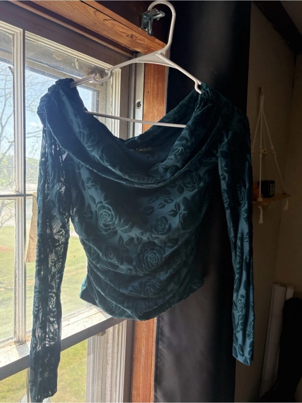 wild fable Teal Rose Jacquard Off-Shoulder Top